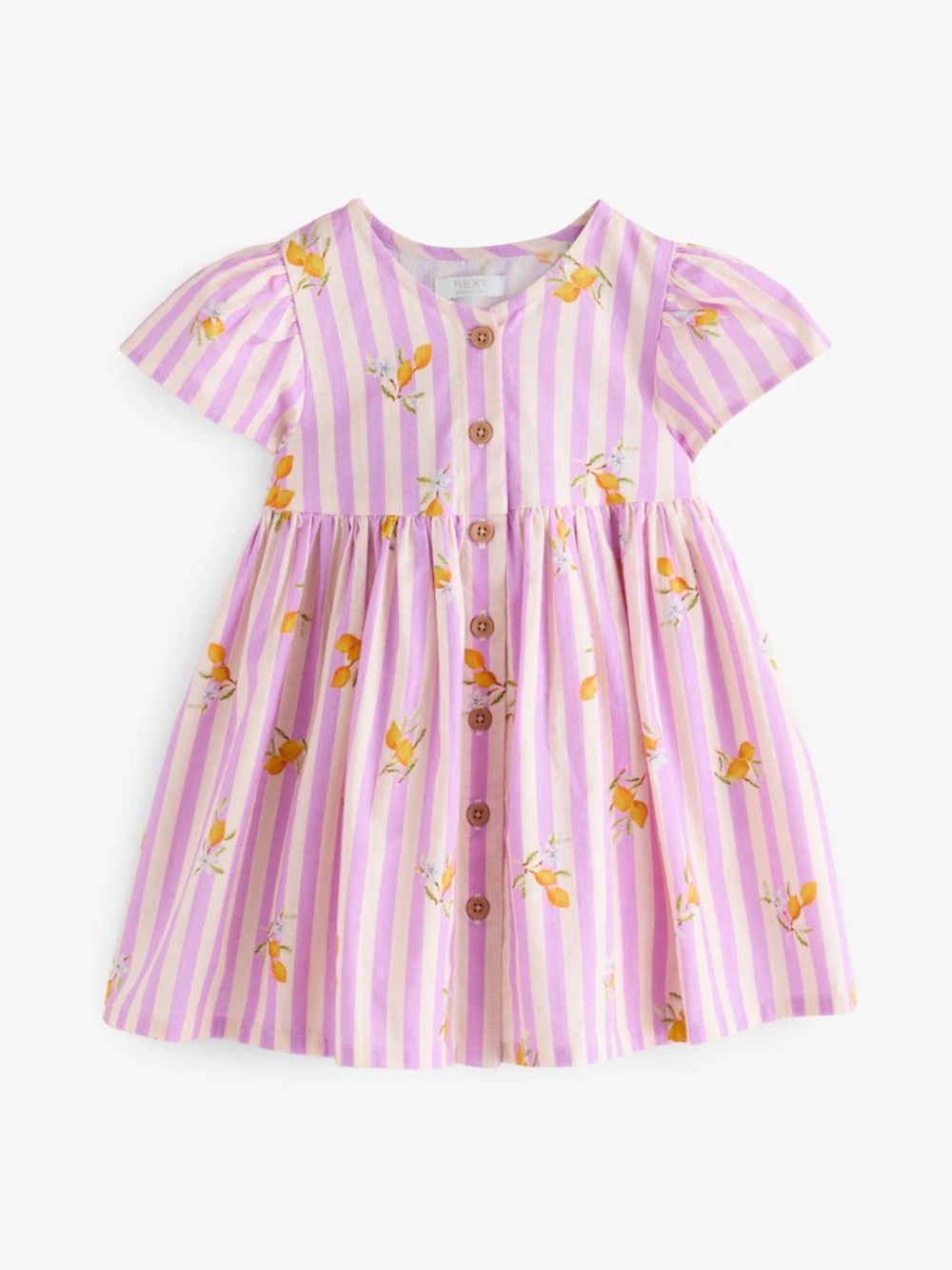 NEXT Button-Front Lilac Striped Lemon Print Dress